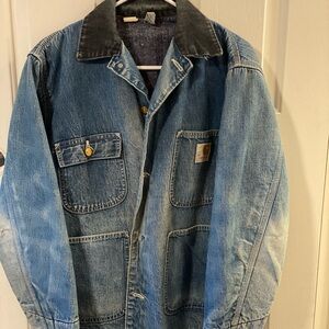 Retro Carhartt Blue Jean Jacket with Black Collar